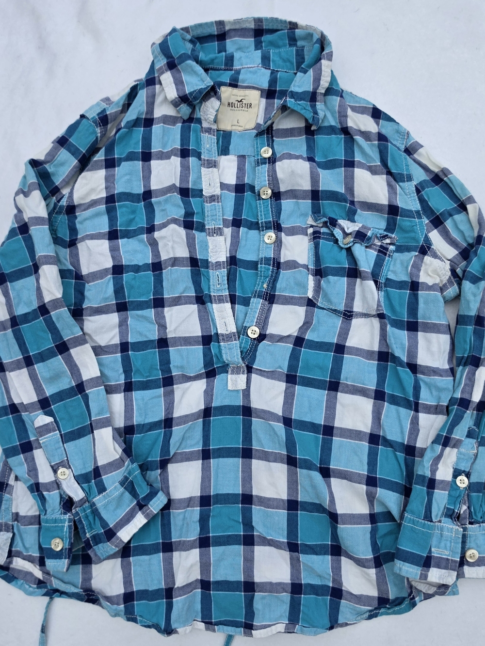 Hollister Teal & Navy Plaid Button-Up Shirt